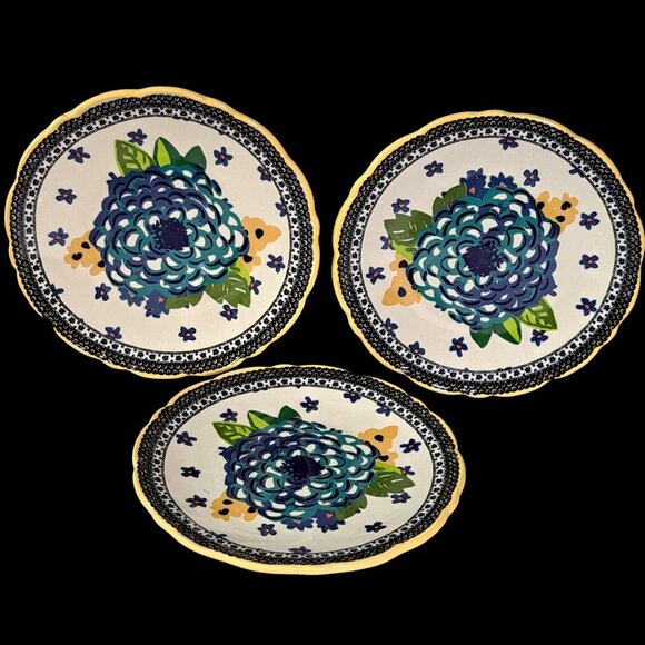 Pioneer Woman Floral Stoneware 8.25 Inch Set Of 3 Dessert Salad Plates - Picture 9 of 11